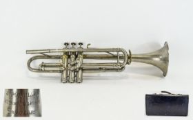 Early 20thC Trumpet J. Polfliet, 20 Rue De La Etuve, Bruxelles, In Case With 3 'Louis Armstrong