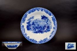 Large Doulton Washbowl Blue and white ceramic bowl with 'switzerland' transfer print.