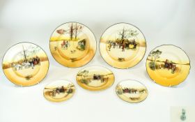 Royal Doulton Collection of Series Ware Cabinet Plates ' Coaching Days ' ( 7 ) Plates In Total.