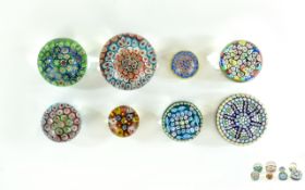 A Very Good Collection of Vintage and Older Millefiori Glass Paperweights ( 8 ) In Total - Please