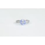 9ct white Gold Tanzanite And Diamond Cluster Ring Central Cluster Of Tanzanite's Between Round