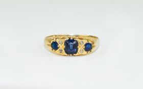 Ladies - Antique 18ct Yellow Gold Set Sapphire and Diamond Ring. Hallmark Birmingham 1912.