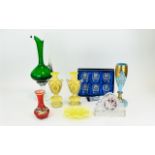 A Small Collection Of Decorative Glass Items Eight in total to include, vaseline glass pin dish,