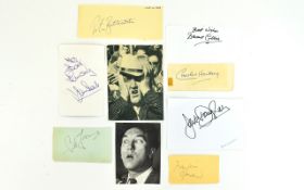 Carry on Film Autographs - Sid James, Charles Hawtrey, Peter Butterworth and four others.