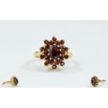 9ct Gold Garnet Cluster Ring,