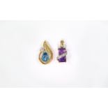 Two 9ct Gold Pendants, Set With Amethyst, Opal And Diamond Chips.