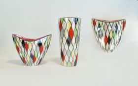 Maling - Art Deco Period Hand Painted Luster Ware Vases. A Total of 3, In The ' Harlequin ' Pattern.