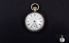 Edwardian Ladies Silver Open Faced Pocket Watch with White Porcelain Dial, Black Numerals.