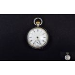 Edwardian Ladies Silver Open Faced Pocket Watch with White Porcelain Dial, Black Numerals.