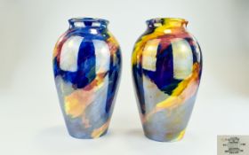 Maling Bright Lustre Ware Pair of 1950's Vases, In The ' Storm ' Pattern.