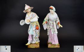 Sitzendorf - Impressive and Tall Hand Painted Pair of Late 19th Century - Male and Female Porcelain