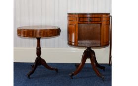 Drum Table And Matching Occasional Table Small circular rotating table/bookcase with ochre gilt