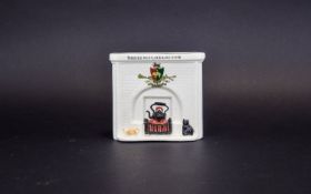 Arcadian Crested Ware Vintage Piece 'There's No Place Like Home' black cat by a fireplace. 4.