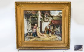 Italian 19th Century Oil on Canvas. Signed. 19.5 x 24.5 Inches, Mounted and Framed Behind Glass.