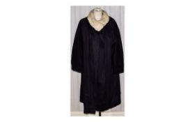 Vintage Wool and Mink Swing Coat Black wool mix ladies coat in typical early 1960's cocoon/swing