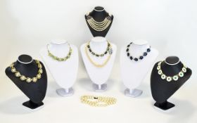 Collection of Glass Pearl and Decorated Piece Necklaces, mostly 1950/60's
