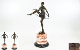 Art Deco - Impressive and Stylish Reproduction Bronze Figure / Sculpture of ' The Girl with The Hoop