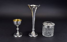 A Small Collection of Antique Silver Items ( 3 ) Comprises 1/ Edwardian Silver Flared Neck Bud