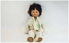 1970s Cicciobello Sebino Italian Doll - Japanese Style with Judo outfit on. Soother on cord round