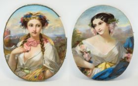 Pair Of 19thC Italian Portraits Oval Pastels, Unframed,