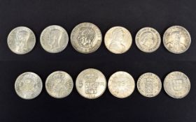 A Collection of European Silver Coins ( 6 ) Coins In Totals.