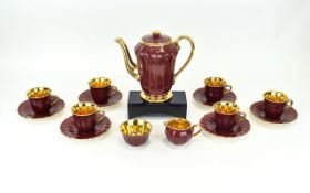 Wade ( 15 ) Piece Burgundy and Gilt Lustre Coffee Service. c.1960's.