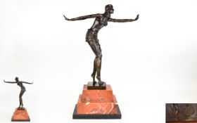 Art Deco Reproduction and Impressive Bronze Figure / Sculpture Flapper - Dancer, As Seen