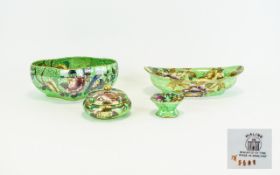 Collection Of Maling Lustreware in 'Peony Green' Pattern Four items in total to include two large