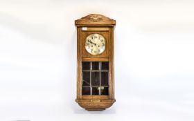 Early 20thC Golden Oak Cased Box Clock Silvered Dial With Arabic Numerals,