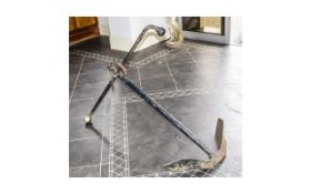 Antique Ships Anchor Trotman anchor circa 1860 painted in gloss black with aged and rusted patina.