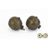 Antique Pair of 19th Century Sphere Shaped Asian Brass Metal Betel Nut Ball Boxes ( Killot Aya ) One