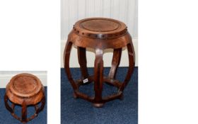 Chinese - Huamu Inset 18th / 19th Century Hongmu Barrel Form Drum Stool. 19 Inches High.