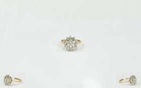 Ladies 9ct Gold C.Z Set Cluster Ring. Flower head Setting. Fully Hallmarked for 9ct Gold.