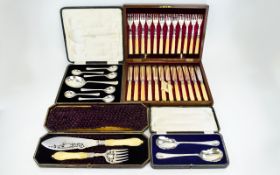A Collection Of Boxed Antique Plated Cutlery Four boxes in total, all original,