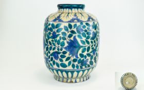 Ottoman Turkey Turquoise Blue And White Pottery Vase Large Turkish Iznik Fritware Vase Decorated In