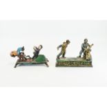 Vintage Cast Iron Money Boxes Two cold painted novelty money boxes,