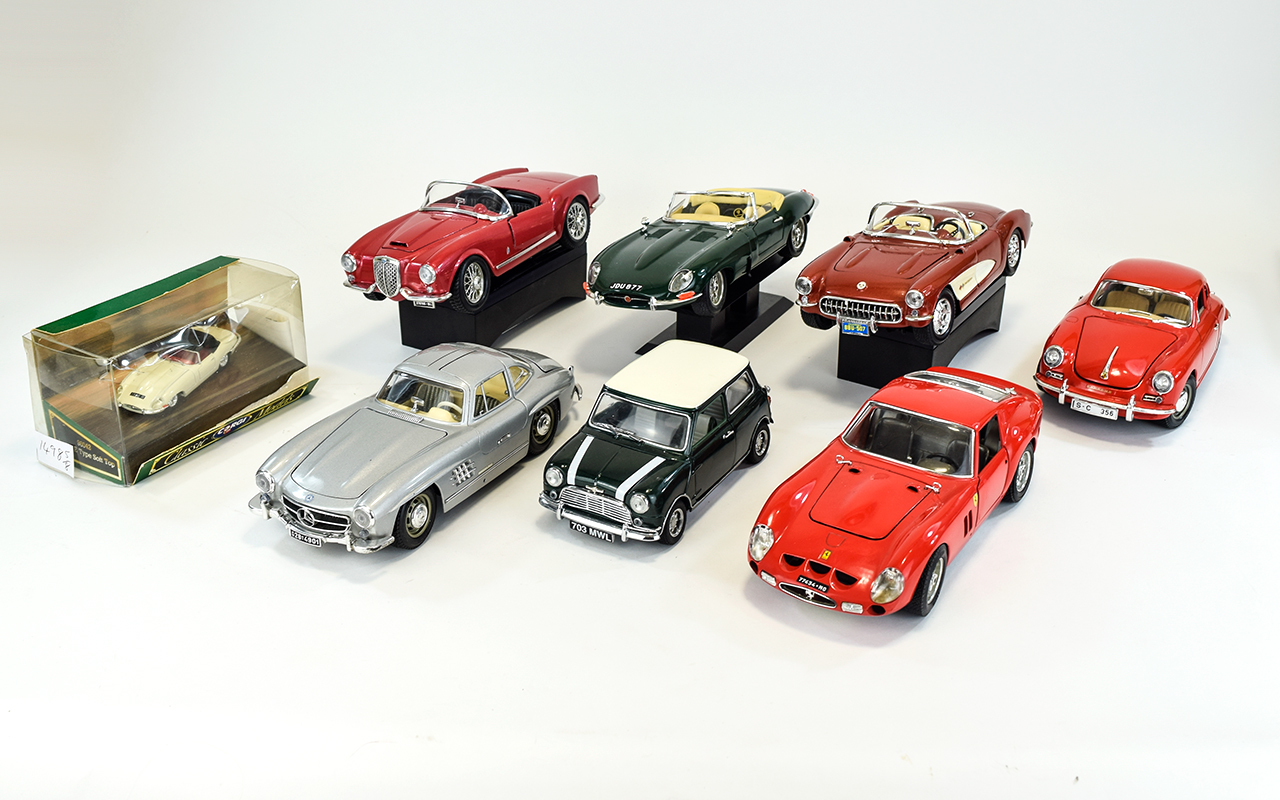 A Collection Of Burago Diecast Model Cars Eight in total made in Italy and marked Burago to