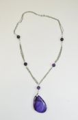 Large Purple Agate Pendant Necklace,