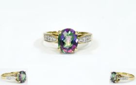 9ct Gold Cluster Ring, Set With A Mystic Topaz Between Diamond Set Shoulders,