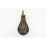 American - 19th Century Period Copper and Brass Powder Flask with Embossed Decoration of Cannons,