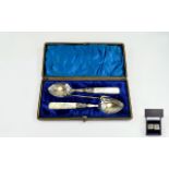 A Pair of Silver Hallmarked Cufflinks + a Hallmarked Silver Pickle Fork and An Edwardian Boxed Set