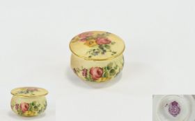 Royal Worcester Hand Painted Blush Ivory Miniature Lidded Pill Jar ' Spring Flowers ' Date 1906. 1.