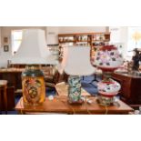 A Collection Of Table Lamps Three in total to include reproduction oil lamp with ornate metal base