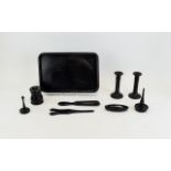 Ebony Dressing Table Set Ladies late 19th century vanity tray in ebonised wood,