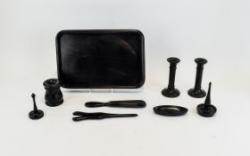 Ebony Dressing Table Set Ladies late 19th century vanity tray in ebonised wood,