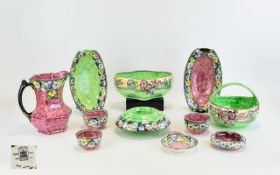A Large Collection Of Maling Lustreware In Garland Pattern Black Print Eleven items in total to