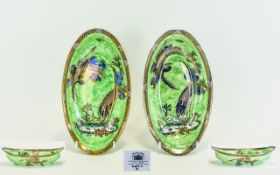 Maling - Art Deco Period Lustre Pair of Fine Boat Shaped Bowls In The ' Aquatic ' Pattern,