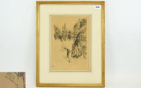 Framed London Etching, The Strand 1889 8 x 11 Inches