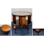 Antique Period Nice Quality Burr Walnut Revolving Book Table, Unusual Table - Burr to Top with a