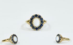 9ct Sapphire And Opal Cluster Ring Central Opal Set Between Round Cut Sapphires,